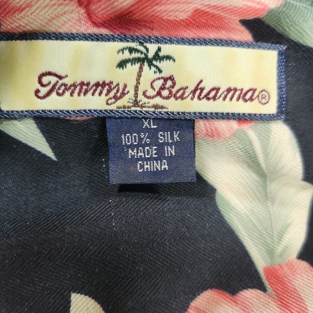 Tommy Bahama Shirt 100% Silk Black Pink Hibiscus XL Fits Like 3XL 4XL 28" PTP - Picture 3 of 9
